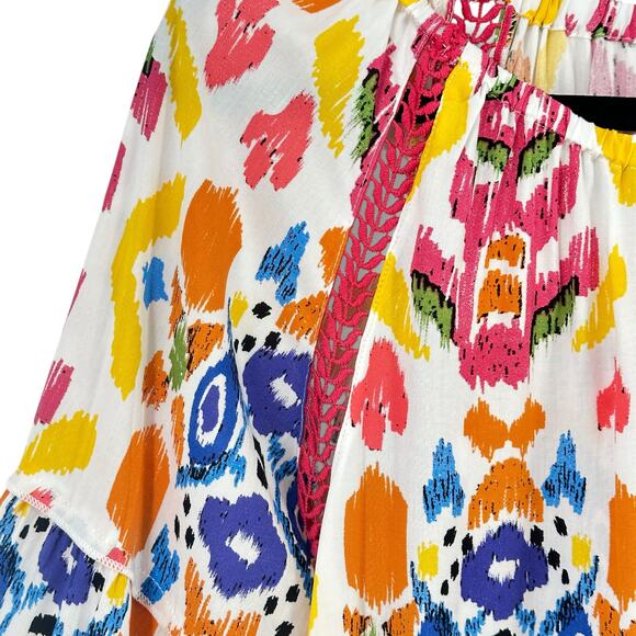 New Calessa Abstract Ikat Print 3/4 Tiered Sleeve Tunic Shirt Plus Sz 1X - Picture 5 of 8